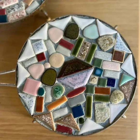 Set of 2 MCM Mosaic Tile Trivets with Metal Handles - 6 Inches - Picture 3 of 9